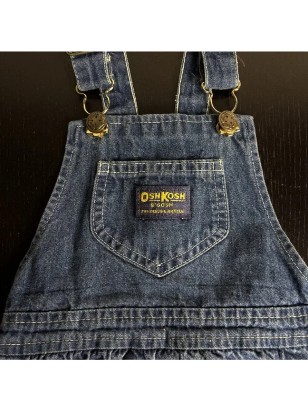 Vintage 80s OSHKOSH Girls Size 6 Blue Denim Overall Jumper Dress